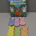 Easter Bunny Decorations for Home Table,6 PCS Spring Wooden Peeps Centerpiece Signs Decor with Hemp Rope for Indoor Office Tiered Tray,Easter Basket Stuffers Wood Gifts Stuff for Mantel Shelf Bathroom