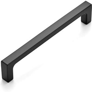 Ravinte 1 Pack Solid 5 Inch Kitchen Square Cabinet Handles Matte Black Pulls Drawer Pulls Kitchen Cabinet Hardware Flat Black Handles (Flat Black 5'' Hole Center)