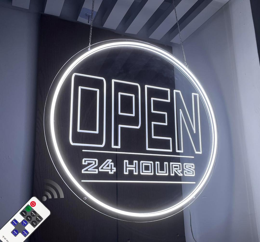 Open Signs for Business - Neon Open Sign LED 20" Round (OPEN 24HOURS 20" inch Round white)
