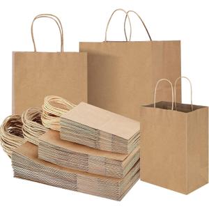 COGLARING 150Pcs Brown Kraft Paper Bags with Handles - Bulk Assorted Sizes for Retail, Takeout, Bakery & Party Favors | Durable Shopping & Gift Bags for Merchandise, Small Business