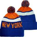 Baseball Team City Beanie, Cuffed Knit Soft Headwear for Women Men Youth, Sports Stylish Winter Hat, Gift for Fans (Blue-orange)