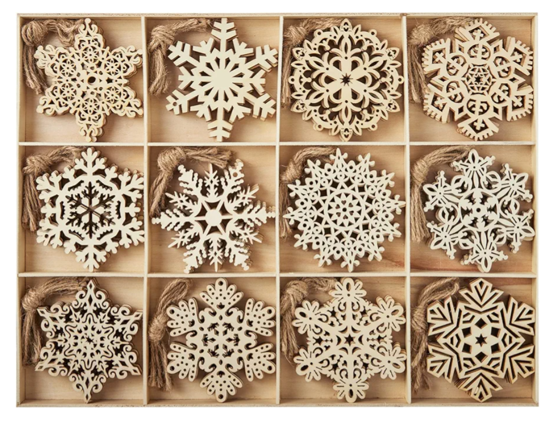 60pcs Christmas Wooden Snowflake Hanging Ornaments Snowflakes Christmas Ornaments for Holidays, Christmas Tree Decoration, Christmas Party Holiday Decor