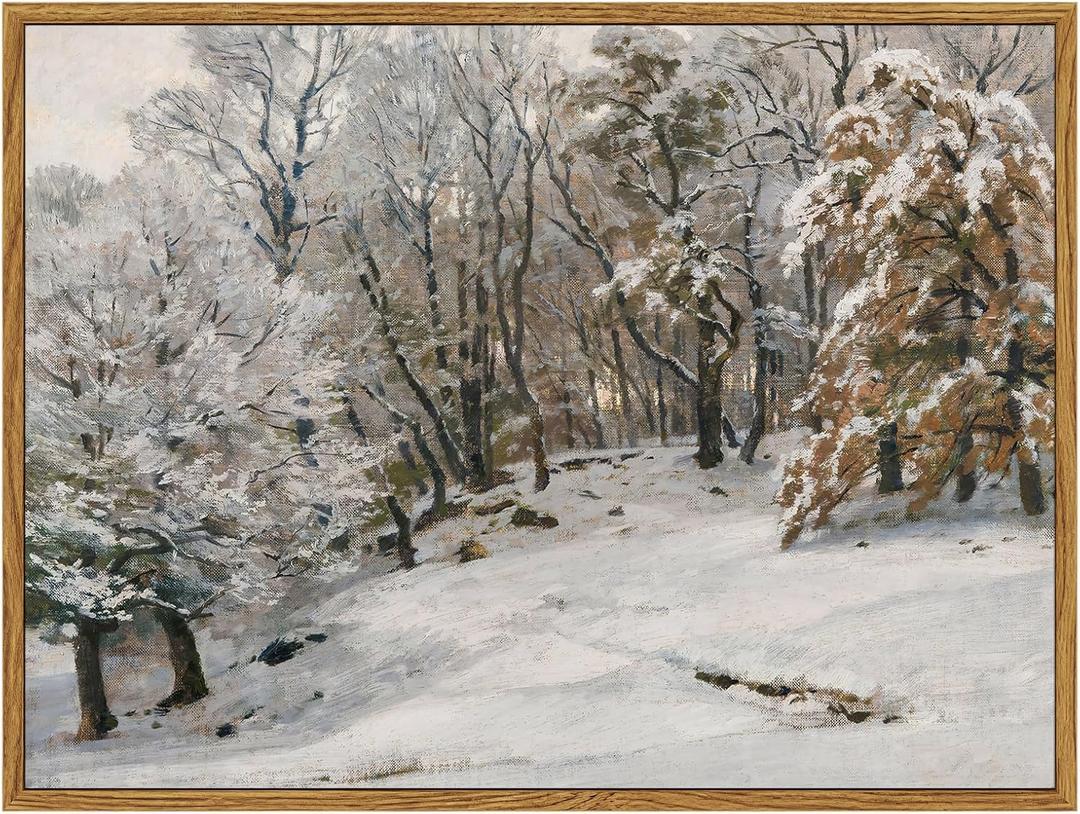 ARPEOTCY Framed Canvas Wall Art, Winter Landscape Christmas Decor, Living Room Snow Scenery Paintings Wall Decor, Home Bedroom Bathroom Vintage Decorations, Christmas Holiday Gifts, 12x16 Inch