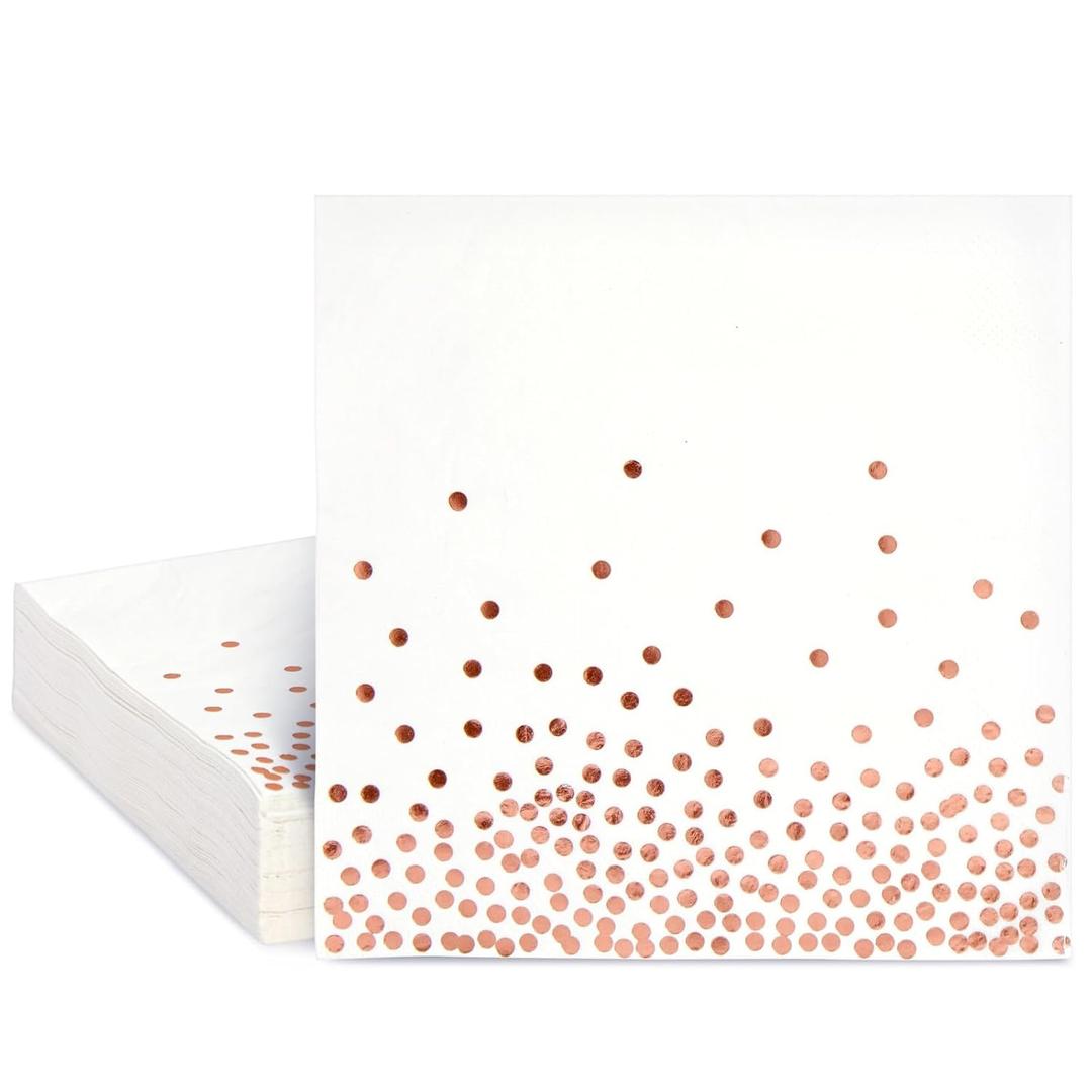 Juvale Disposable Rose Gold Napkins - Tear-Resistant Cocktail Napkins - Large Party Pack - Wedding Shower Decor - 50-Pack, 6.5 in, 3-Ply Paper