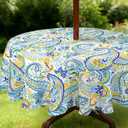Outdoor Tablecloth with Umbrella Hole and Zipper, Paisley Waterproof Patio Table Covers, Round 60" x 60"