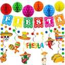Fiesta Party Decorations Mexican Fiesta Banner Garland Hanging Swirls Honeycomb Balls Set for Cinco De Mayo Taco Mexican Theme Birthday Party Decor