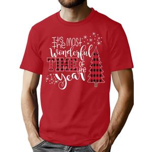 Christmas Shirts Men's The Most Wonderful Time of The Year Tee Xmas Plaid Tree Shirt Casual Holiday Tops (Red4) X-Large