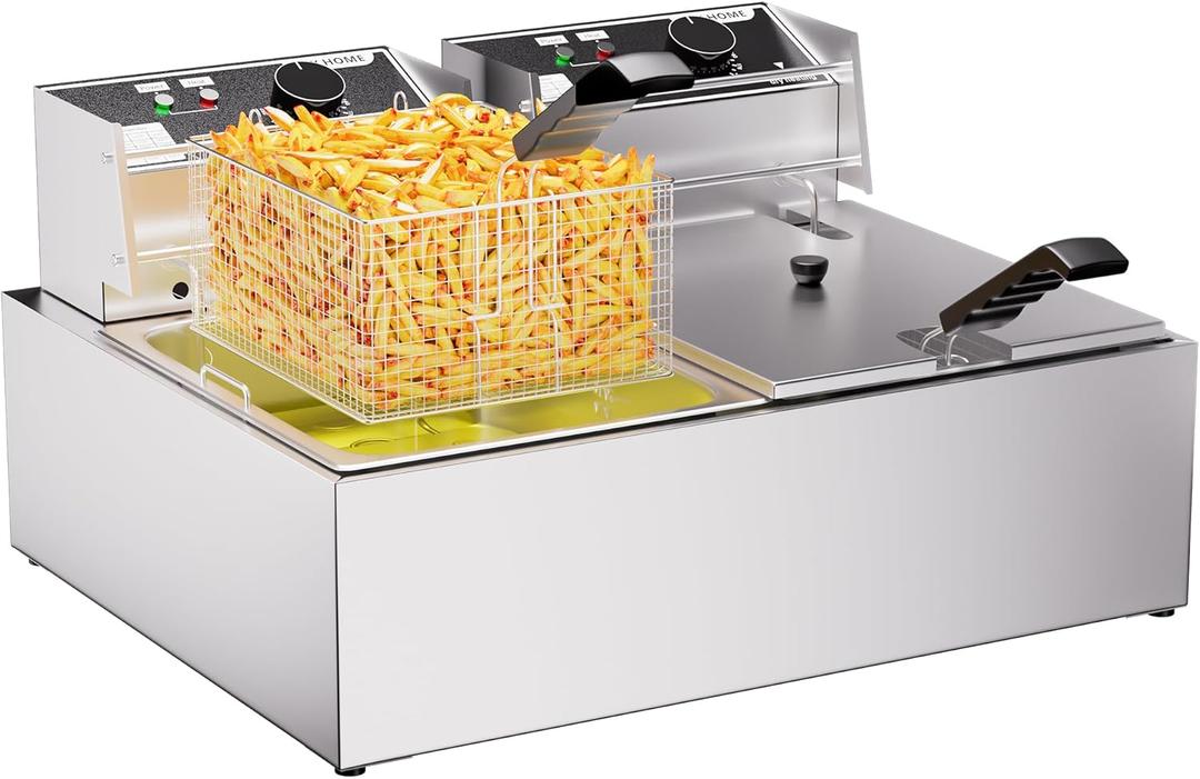 20.7Qt Deep Fryer, 3400W Electric Countertop Deep Fryer with 2 x 6.35 QT Removable Basket Commercial Deep Fryers Frying Machine w/Temperature Control (12L)