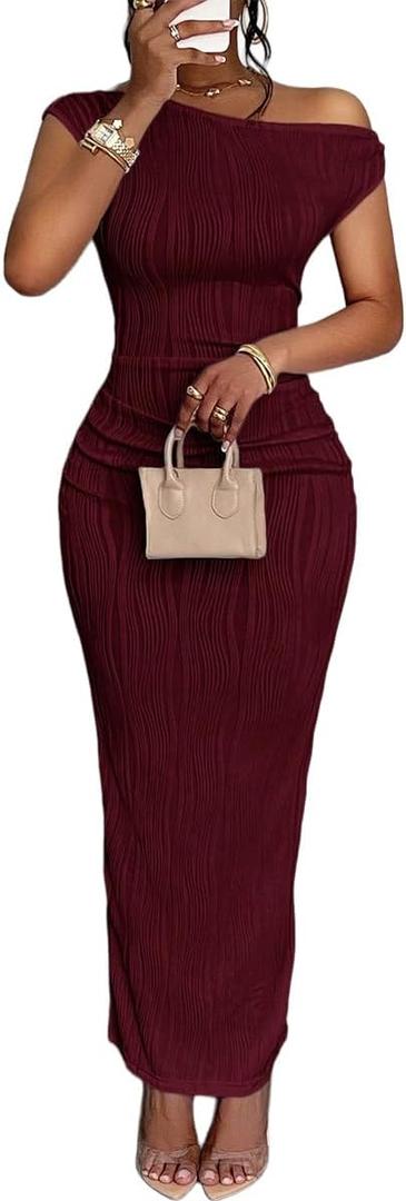 Narecte Summer Dresses for Women One Shoulder Bodycon Sexy Club Dress Elegant Formal Dresses Maxi Dress, Small Size