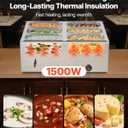 VEVOR Commercial Food Warmer, 1500W Electric Stainless Steel Steam Food Warmer with Lid, 6-Pan Fast Heating Countertop Buffet Bain Marie with Soup & Perforated Ladles, for Catering, Restaurant, Party