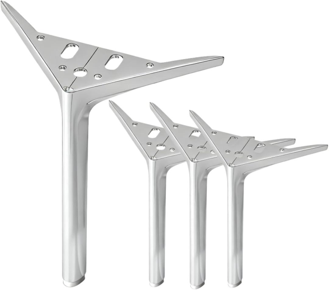 8 Inch Silver Metal Furniture Legs Heavy Duty Triangle Furniture Feet DIY Modern Replacement Legs for Cabinet Sofa Couch Chair-Set of 4
