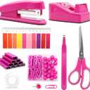 Hot Pink Desk Accessories Set - Stapler and Tape Dispenser Kit, Office Supplies Gift for Students, Women, Coworkers, Boss Lady, Office Clerks