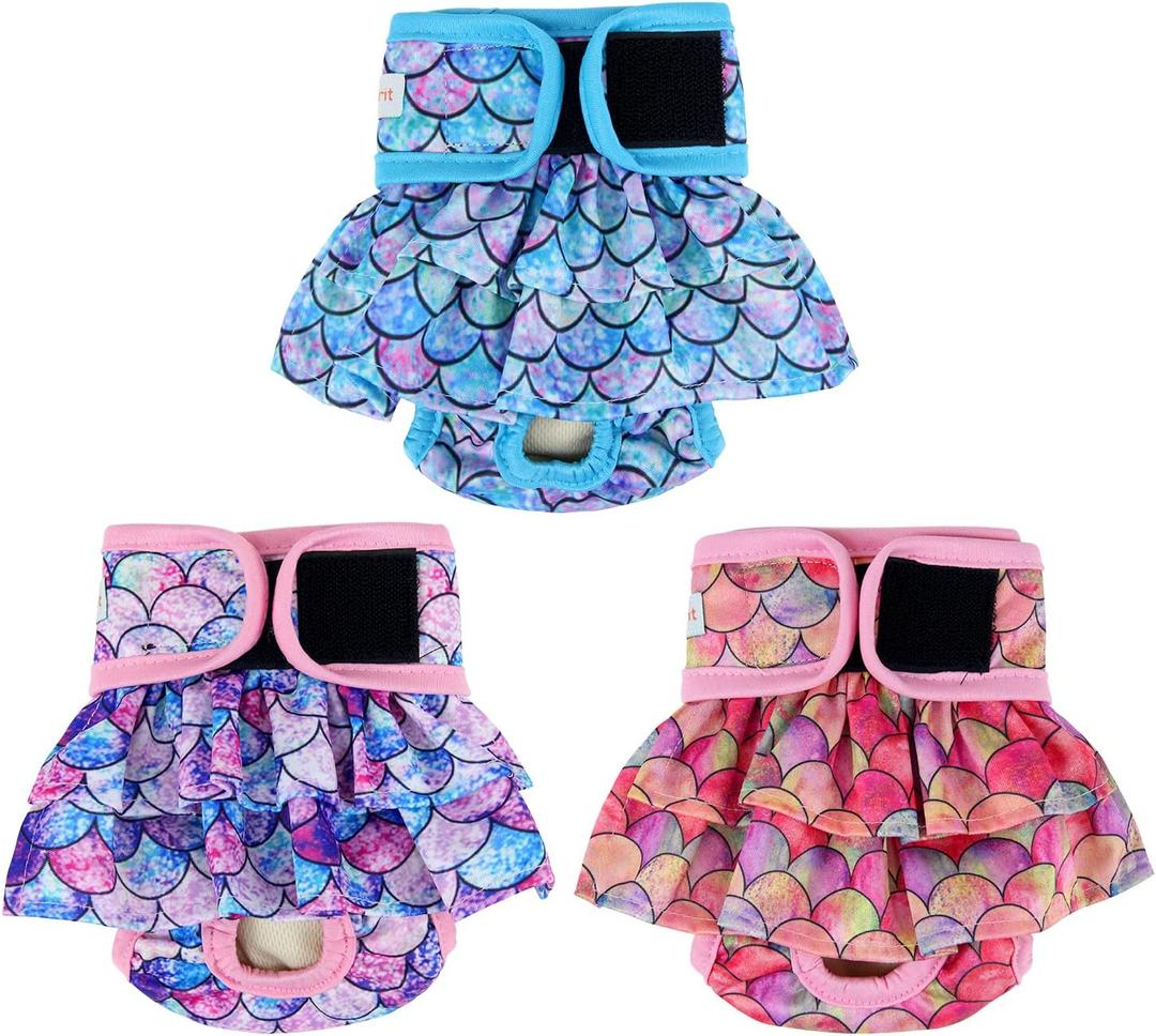 Langsprit Dog Diapers Female (3 Pack)，No Leak Washable Female Dog Diapers, Highly Absorbent Diapers for Dogs Female in Heat, Incontinence, Excitable Urination or Period Reusable Dog Diapers M