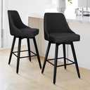 ALFORDSON Swivel Counter Height Bar Stools Set of 2, 26" H Modern Barstools with Full Backrest, Upholstered Bar Chairs for Kitchen Island Dining, Metal Legs, Fabric, Black