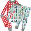 HonestBaby 4 Piece Pajamas Sleepwear Pjs 100% Organic Cotton for Infant Baby and Toddler Boys, Girls, Unisex (12 Months, Feelin' Pine)