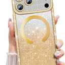 Misscase Magnetic Glitter Case for iPhone 17 Pro Max 6.9 Inch, Camera Protection, Compatible with MagSafe, Rectangle Cute Bling Sparkle Diamond Colorful Phone Cover, Drop-Tested & Shockproof-Gold