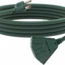 10 Ft Outdoor Extension Cord with 3 Electrical Power Outlets - 16/3 SJTW Green Cable with 3 Prong Grounded Plug