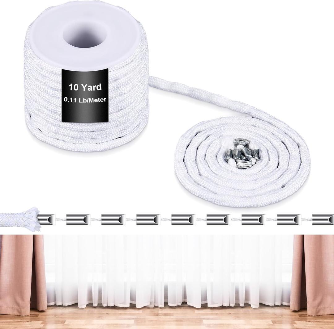10 Yards Curtain Weighted Tape Drapery Weight Iron Rope for Tulle Fabrics Indoor Outdoor Shower DIY Curtain Drapery Accessories(0.1 Lb/Meter)