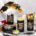 Domensi 6 Pcs 2026 Graduation Table Centerpiece Vase Decorations Class of 2026 Galvanized Metal Tin Vases for Artificial Flowers Grad Caps Cutlery Utensil Holder for Party Supplies Gifts(Black)