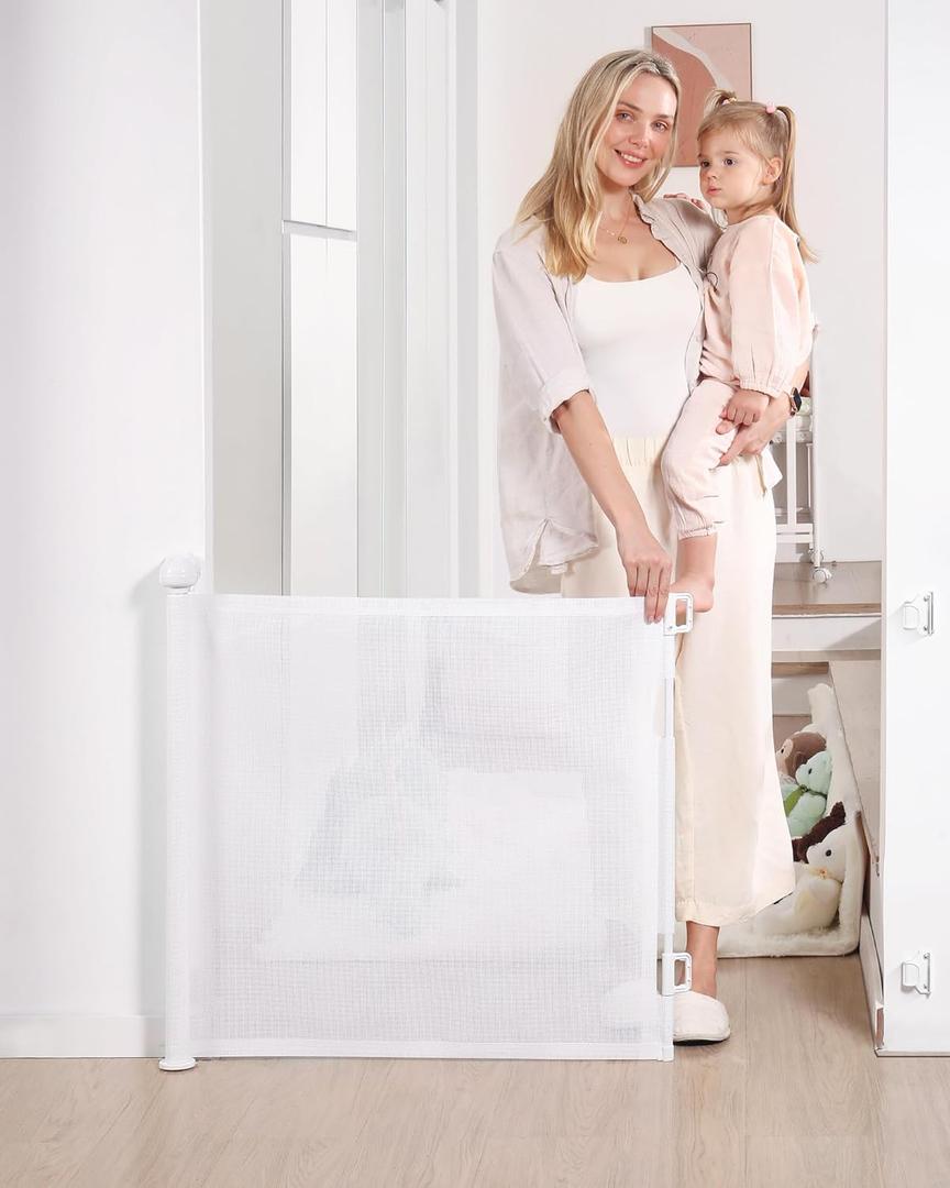 Likzest Retractable Baby Gate, Mesh and Pet Gate 33/'' Tall, Extends up to 55/'' Wide, Child Safety Gates for Stairs Doorways Hallways, Dog Cat Indoor Outdoor (White), 6*18, SH20.006DC (33" Tall x 55" Wide)