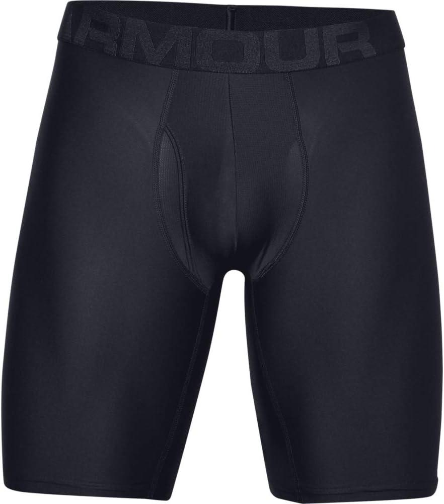 2 Pack Under Armour Men's Multi-Pack Performance Tech Long-Leg Boxer Brief, 9" Inseam, All-Day Comfort (Black (001)/Black) XS