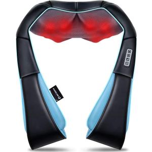 Mo Cuishle Shiatsu Back Shoulder and Neck Massager with Heat, Electric Deep Tissue 4D Kneading Massage, Best Gifts for Women Men Mom Dad, Fathers Day, Mothers Day, Christmas Gifts (Black, Blue)