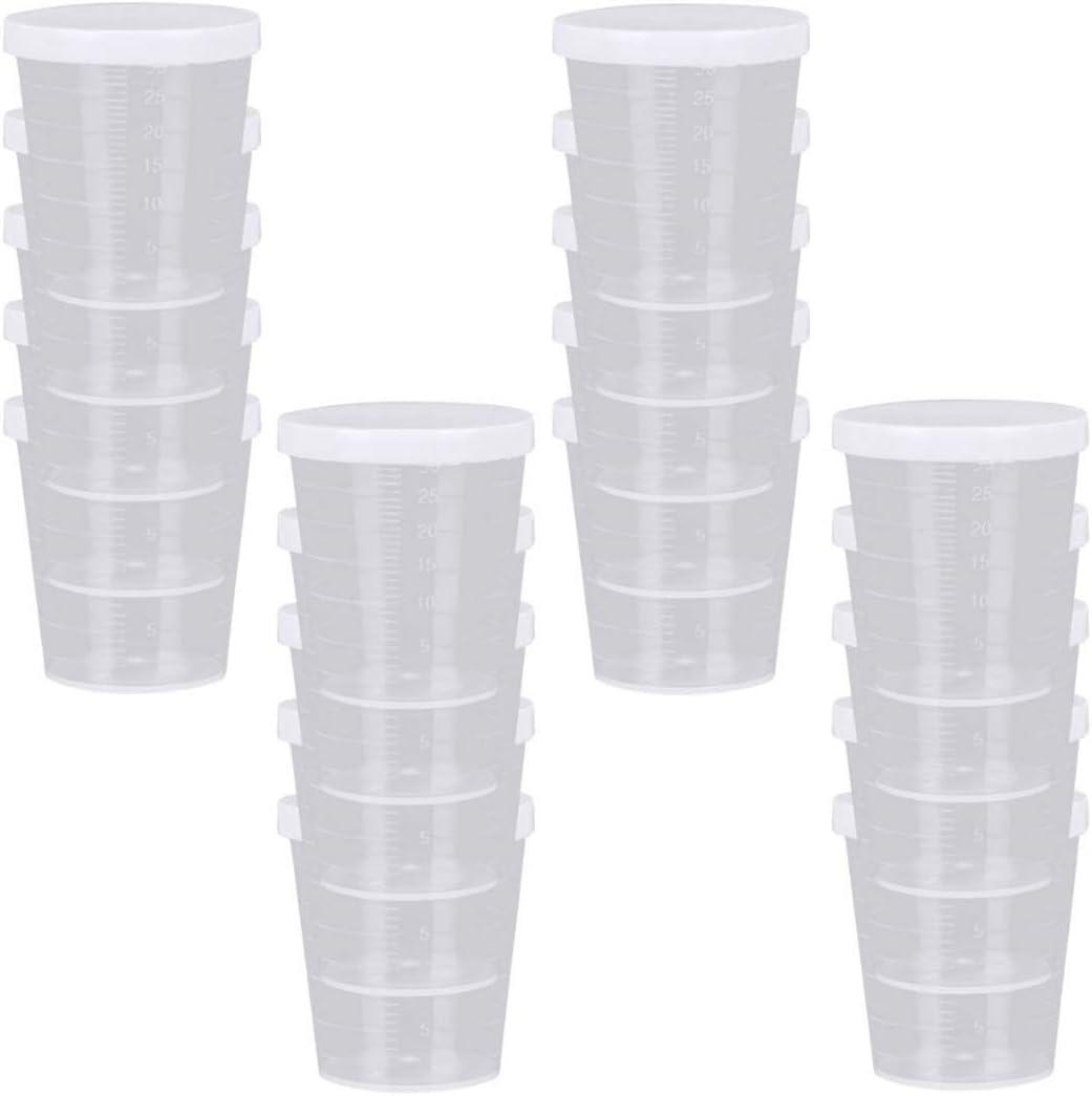 20PCS Plastic Medicine Cups with Lids, 30ML Clear Reusable Graduated Cups Transparent Scale Measuring Cups, Measure Container for Mixed Pills, Liquid Medication