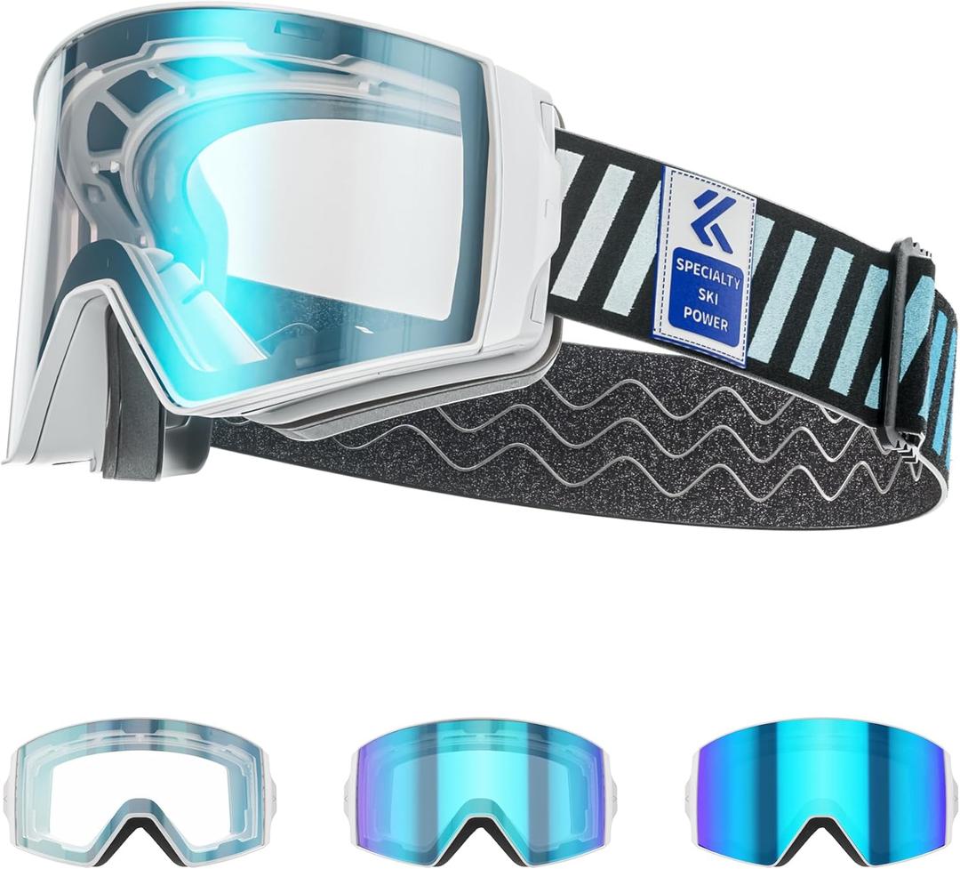KAPVOE Ski Goggles Photochromic & Color - Anti-fog UV400 Protection Magnetic Lenses OTG Helmet Compatible for Men Women K721 (03 Photochromic Blue Lens S1s4 (Vlt 6%64%))