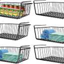 6 PACK Hanging Under Shelf Storage Basket Kitchen Cabinet Organizer Storage, Slides Under Wire Shelves for Counter Pantry Desk Bookshelf, Black