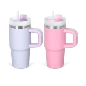 Cosictic 14 Oz Tumbler with Handle and Straw for Kids, Stainless Steel Double Wall Vacuum Insulated Cup for Children, 14 Oz Cups for Kids (Purple, Pink)