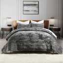 AJOCCI Velvet Quilt Set, Grey Velvet Quilt King Size Comforter Set, Luxury Bedding Soft Plush Bedspread, Machine Washable Coverlet, All-Season 3 Pieces