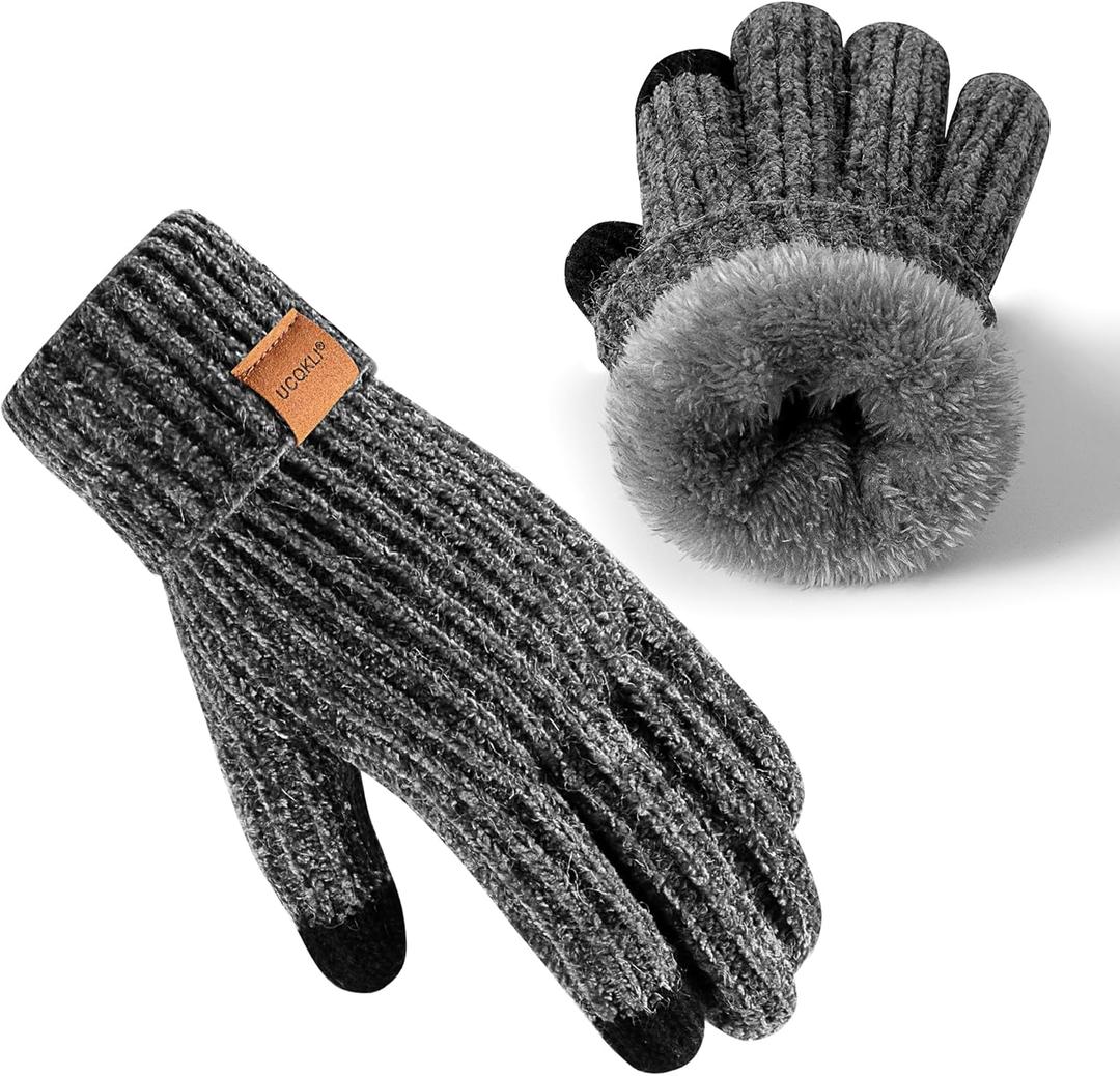 UCQKLI Winter Gloves for Women Chenille, Womens Gloves Cold Weather Fleece Lined, Stocking Stuffers for Women Christmas Gifts (Dark Gray)
