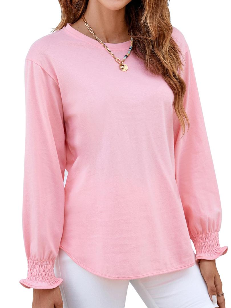 Atnlewhi Womens Puff Long Sleeve T Shirts Pink (Pink, L)