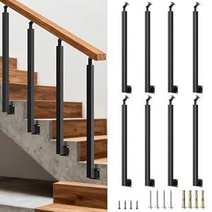 Black Metal Stair Railing Post, Side/ Front Mount Baluster Spindles with 270° Adjustable Bracket, Perfect for Indoor Stairs, Deck, Porch and Balcony Railing, Side, 39.4inch, 8 Pack