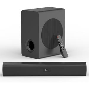 Sound Bar Speakers Bluetooth Wireless, TV Speakers Sound Bar Subwoofer, Home Theater Surround Sound Bar HDMI(ARC) Optical AUX USB 2.1ch Home Audio Sound System TV PC Gaming Wall Mount 3EQ, Black