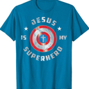 Jesus is My Superhero Fun Christian Religious T-Shirt Small (Sapphire Blue, S)