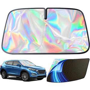 Car Windshield Sun Shade,5-Layer Reflective Blocks UV & Heat,Heavy Duty Foldable Sunshade with Metal Frame, Iridescent Color Keep Car Interior Cool,Universal Fit for Cars,Trucks,SUVs M(55 * 27.5inch)