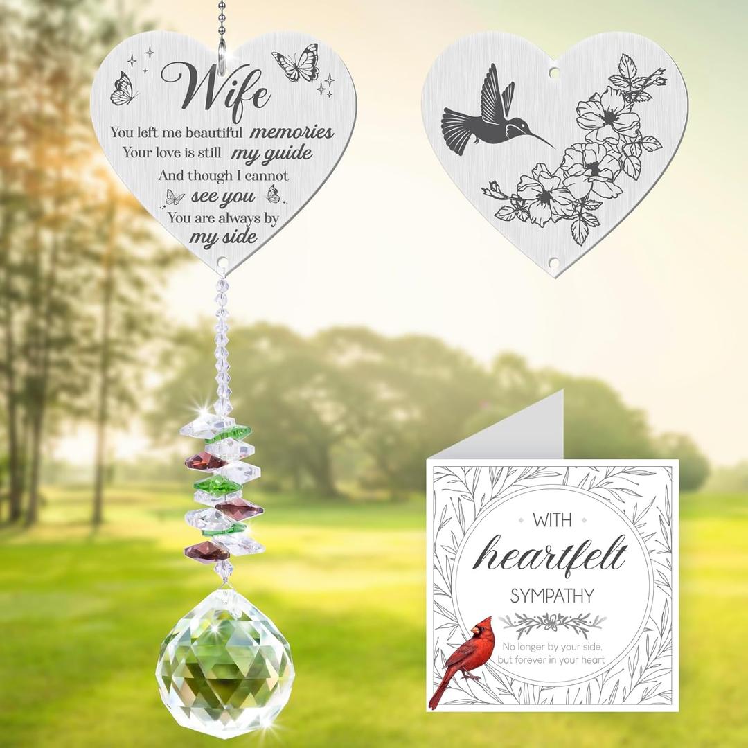 Memorial Crystal Suncatcher, Sympathy Gifts for Loss of Wife, Memorial Gifts for Loss of Wife, Hanging Crystals Ornament for Window Rainbow Maker Prisms Home Decor Gift