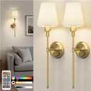 DORESshop Battery Operated Wall Sconce Set of 2, Wireless Wall Light Easy to Install, 15 Color Rechargeable Wall Sconces, Sconce Wall Decor Set of 2 for Bedroom, Living Room, Gold, 24.6in