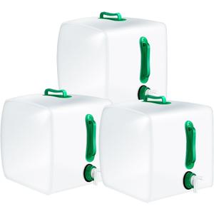 3 Pack Collapsible Water Container with Spigot, Foldable Camping Water Container Portable Camping Storage Carrier Jug for Outdoors Hiking Emergency Kit Backpack (Green,5.3 Gallon)