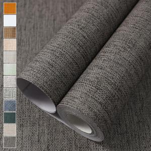 WADILE Grasscloth Peel and Stick Wallpaper 23.6in x 236in, Textured Contact Paper for Cabinets, Faux Linen Wall Paper Pull and Stick, Fabric Vinyl Wallpaper Self Adhesive Brown Gray