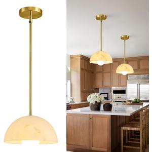 Modern Pendant Light Fixtures: 10 Inch Resin Shade Mid Century Chandelier - Adjustable Gold Pendant Lighting for Kitchen Island Living Room Hallway (Single)