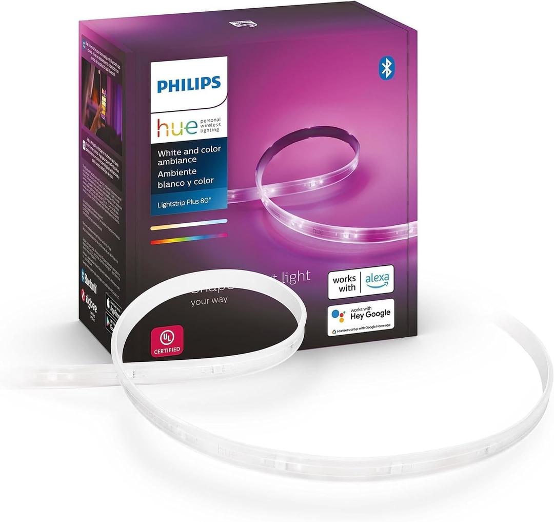 Philips Hue Indoor 6-Foot Smart LED Light Strip Plus Base Kit - Color-Changing Single Color Effect - 1 Pack - Control with Hue App - Works with Alexa, Google Assistant and Apple HomeKit Philips Hue Indoor 6-Foot Smart LED Light Strip Plus Base Kit - Color-Changing Single Color Effect - 1 Pack - Control with Hue App - Works with Alexa, Google Assistant and Apple HomeKit