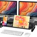 ECO-WILL Dual Monitor Stand Riser, 2-Tier Desktop Shelf with Phone Holder, Cable Management, Storage Organizer, Black (Black)