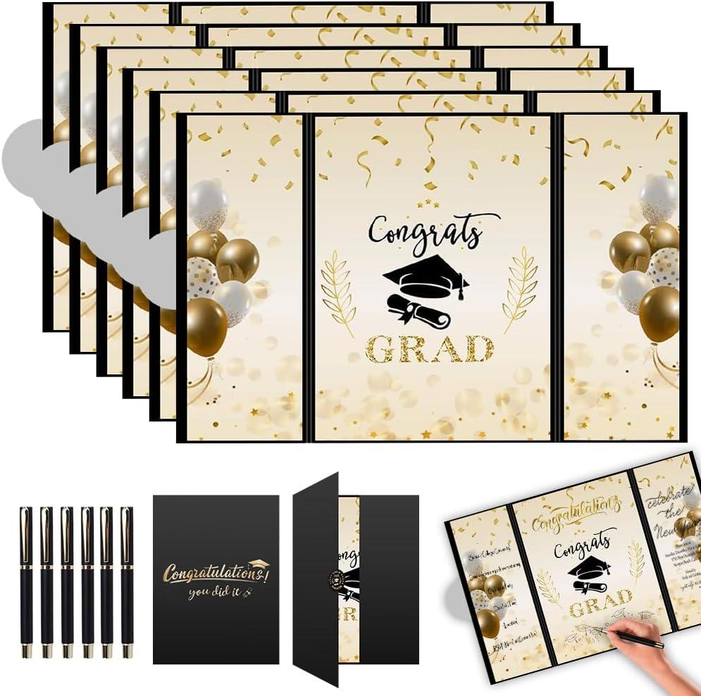 6 Pcs Graduation Guest Books with 6 Pcs Pens, Graduation Signature Board for 2025, Grad Party Supplies Presents for High School College (Black)