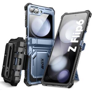 i-Blason for Samsung Galaxy Z Flip 6 Case with Stand, [Built-in Screen Protector] [Hinge Protection] [Belt-Clip], Full-Body Military Protection Phone Case for Samsung Z Flip 6/ Flip 5, DarkBlue