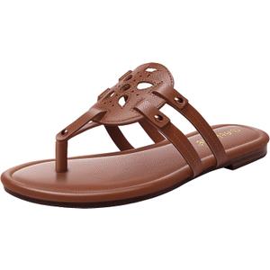 Athlefit Womens Flat Sandals Flip Flops Casual Slip on Comfortable Thong Beach Sandal for Women Dressy (6, Saddle Brown)