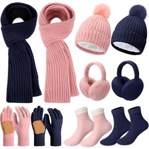Cutecrop 10 Pcs Winter Hat Scarf Gloves Earmuffs Socks for Women Men Skiing Snowboarding Snow Shoveling Outdoor Warmth