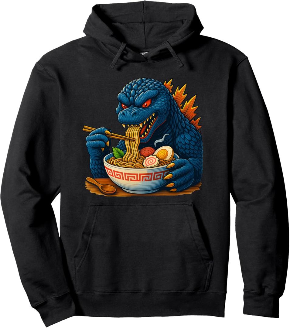 Kaiju Eating Ramen Japanese Funny Monster Eating Ramen Pullover Hoodie Medium