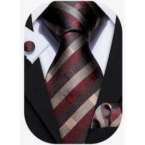 Barry.Wang Designer Classic Ties for Men Set Formal Pocket Square Cufflink Check Plaid